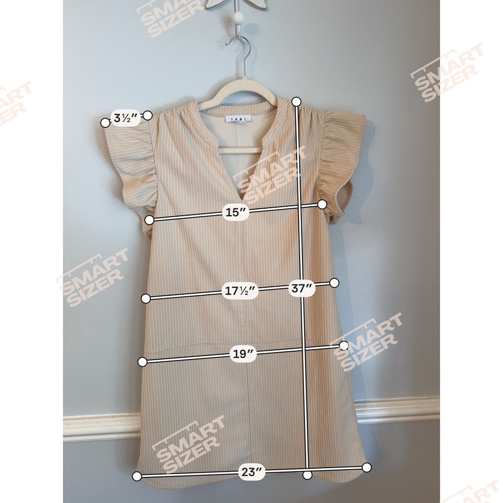 THML Cream V-Neck Shift Dress with Ruffle Sleeves Size Small - Picture 5 of 10